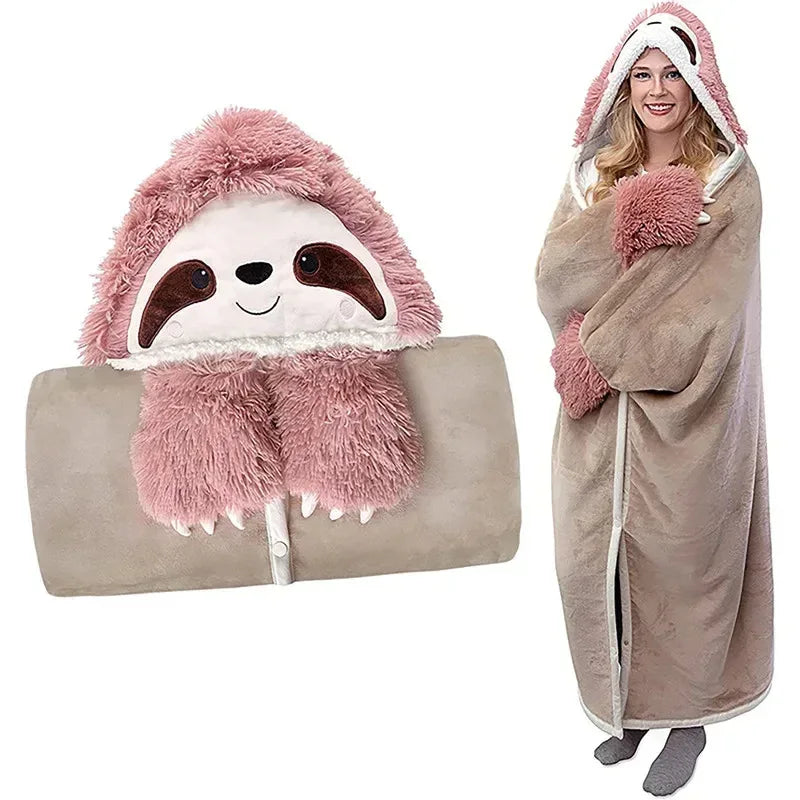 Winter Hooded Flannel Sloth Shaped Blanket - DroppLux
