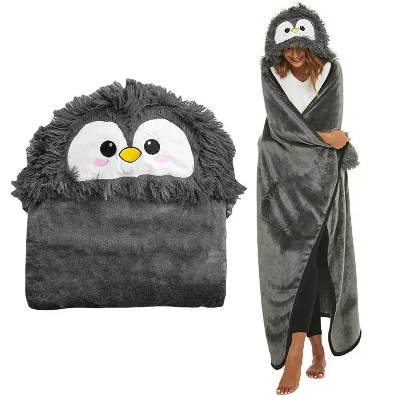 Winter Hooded Flannel Sloth Shaped Blanket - DroppLux