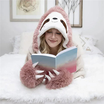 Winter Hooded Flannel Sloth Shaped Blanket - DroppLux