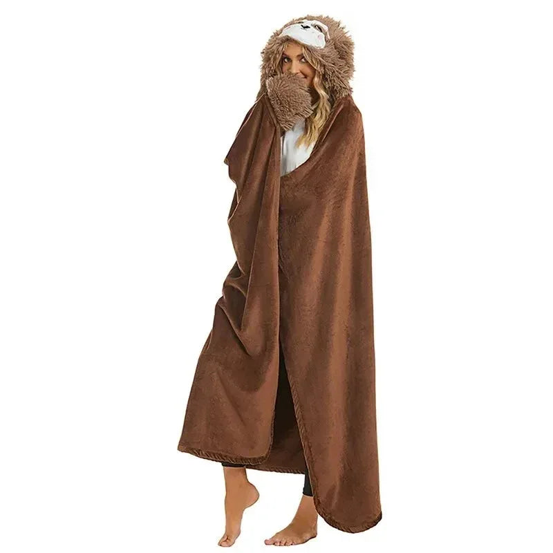 Winter Hooded Flannel Sloth Shaped Blanket - DroppLux