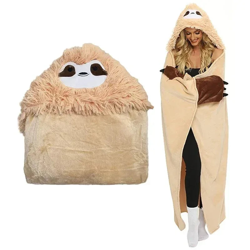 Winter Hooded Flannel Sloth Shaped Blanket - DroppLux
