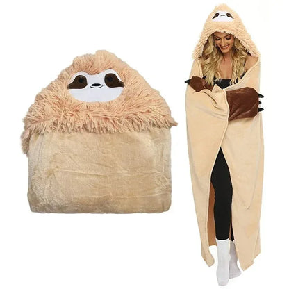 Winter Hooded Flannel Sloth Shaped Blanket - DroppLux